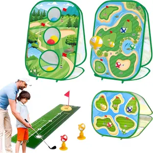 Four in one children's sticky golf game set, with golf club putting practice mat, multiple game modes, indoor and outdoor sports toys, golf corner board set, children's and adult golf practice
