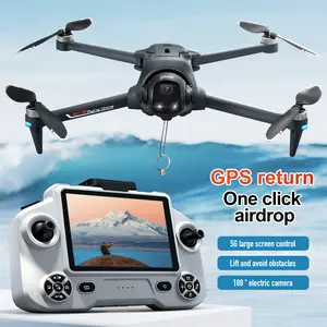 GPS Drone with Camera, 7.4V Battery 20Mins Flight, Obstacle Avoidance, 180° Adjustable Lens, One Key Airdrop, Brushless Motor, 5G FPV with Screen Remote, Auto Return Home, LED Navigation Lights