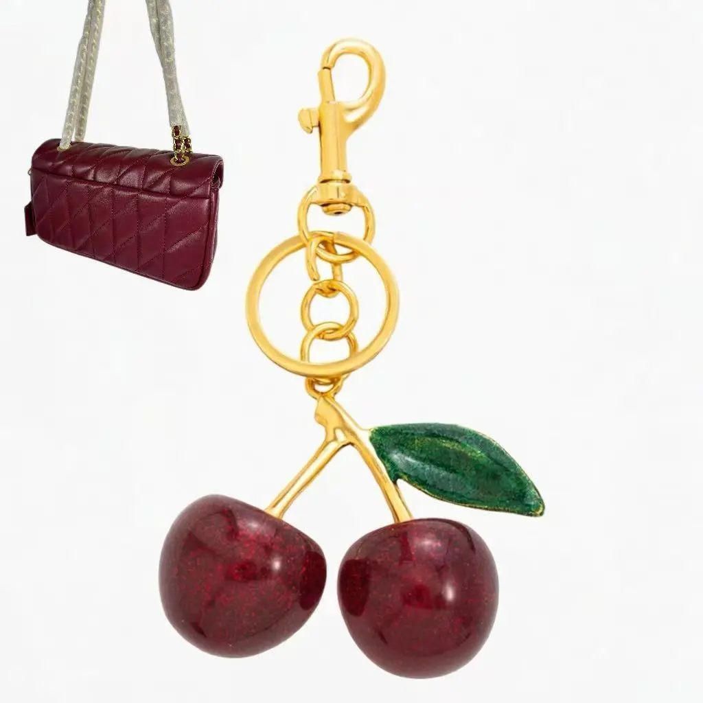 Cute Cherry Shape PU Leather Bag Charm Keychain for Women, 2-Piece Set with Mini Bag Gift and Purse Clip, 2 Piece Sets, Key Ring, Glossy, 3D Cherry Design, Birthday, Casual, Daily, Easy To Attach, Everyday, Friends, Mini Bag Gift Included