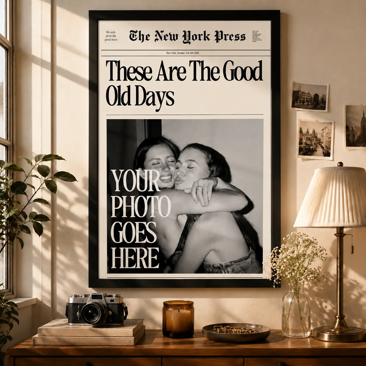 Good Old Days Custom Newspaper Print Poster, Personalized College Dorm, Roommates Art Prints Posters - Frame Not Included (Send Images Via Message) Anime Posters Decor Photo, Canvas Wall Art Print, Custom Dorm Room Decor, Friendship Gift