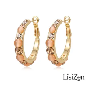 Rhinestone Hoop Earrings 14K Gold Plated Sparkling Crystal Round Ear Cuffs, Vintage Inspired Chic Statement Earrings for Women DZEH3909