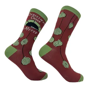 Women's Christmas Cheer Meter Socks Funny Cute Xmas Holiday Season Lovers Footwear Funny Graphic Socks Comfortable Fitted Spandex Cotton