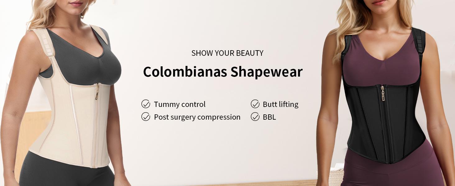 Latex  Waist Trainer for Women Tummy Control Sports Girdle with Adjustable Shoulder Strap and Zipper