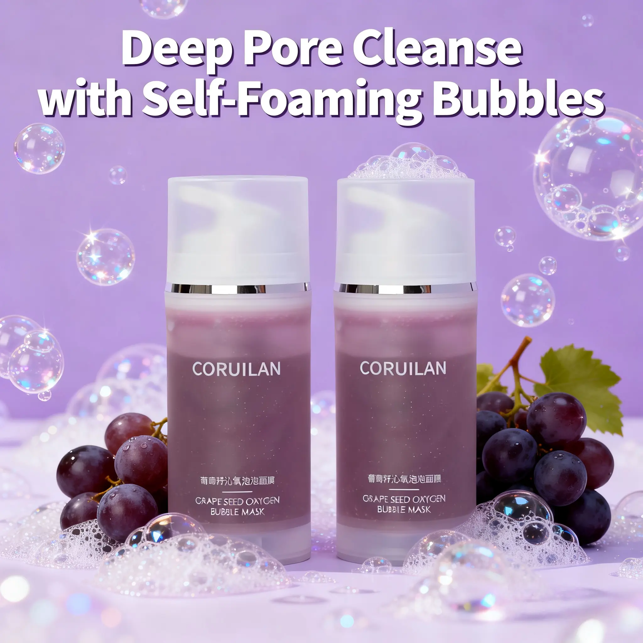 Auto-Foaming Bubble Mask Deep Pore Cleanser, 3-in-1 Cleansing Care, Helps Remove Dirt, Excess Oil, Light Makeup & Sunscreen, Cleans Without Tightness, for Face & Body