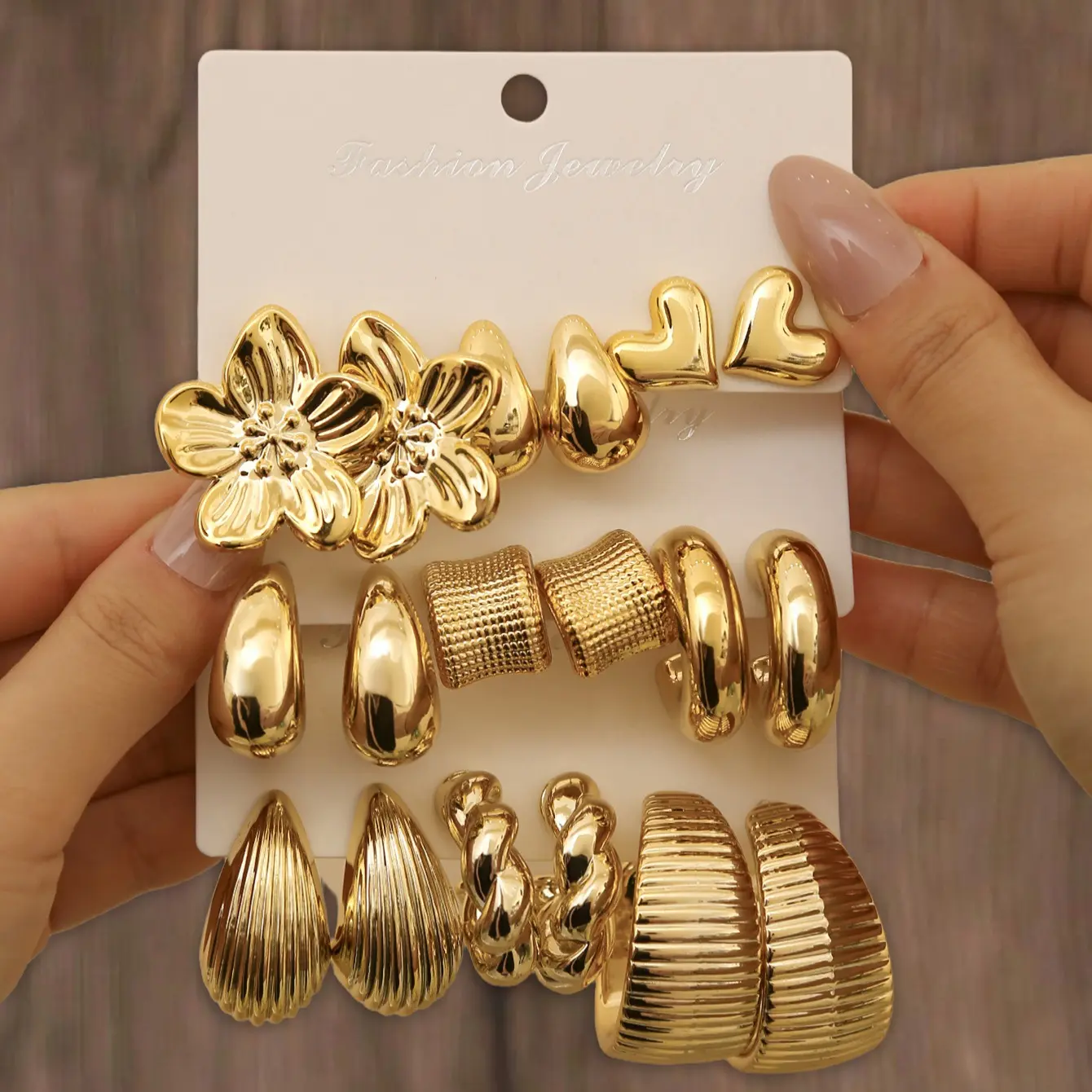 9 Pairs Chunky Gold Silver Earrings Set, Trendy 2026 Statement Earrings for Women, Hypoallergenic Hoop Studs Pack, Y2K Jewelry Gift
