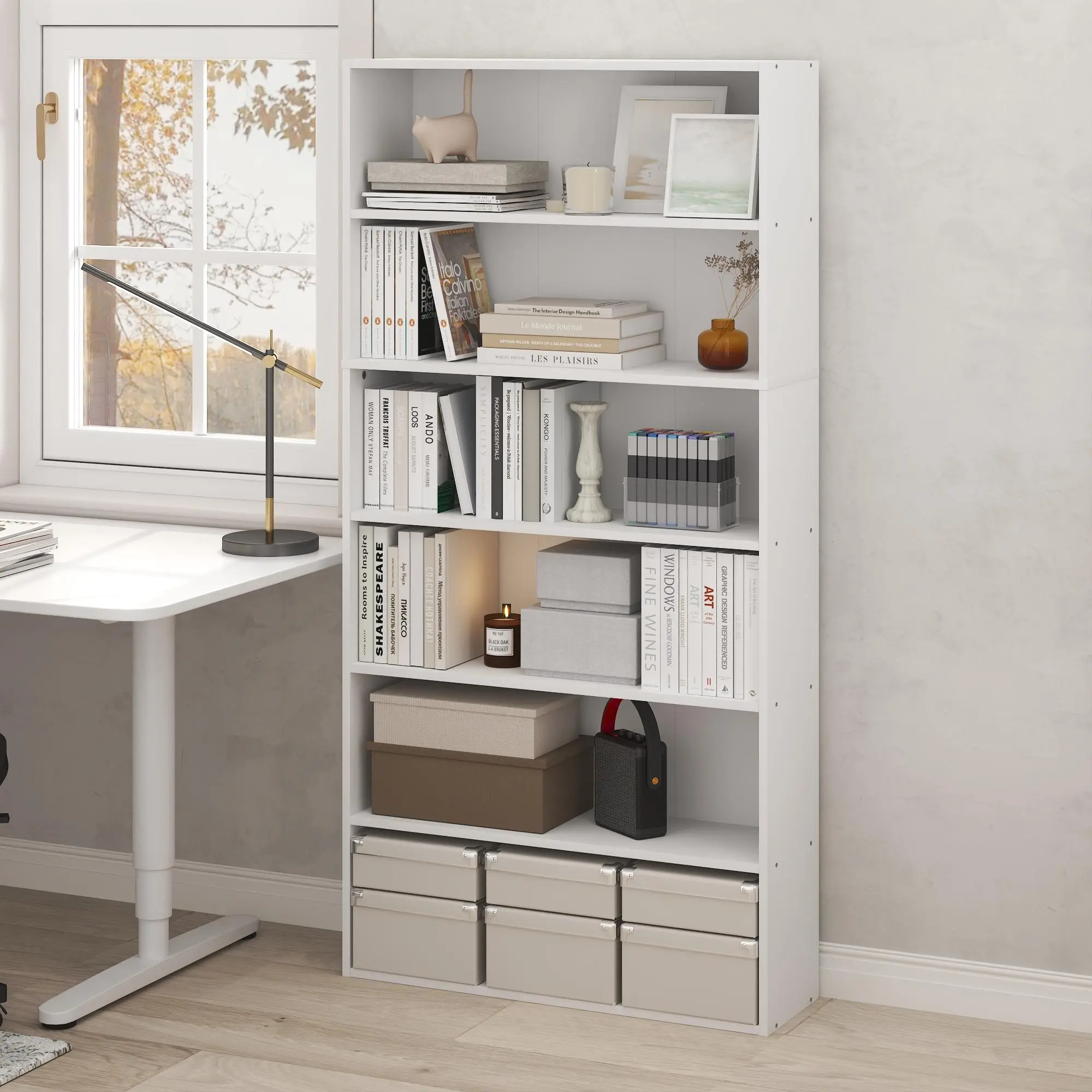 PASIR Minimalist 6-Tier Open Shelves Bookshelf - 8.9x31.5x63in Open Storage Bookcase, Space-Saving Small Indoor Furniture for Home Office, Bedroom, Room Divider Organization