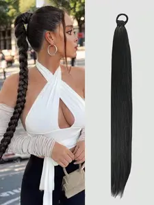 Four-Strand Braided Synthetic Ponytail Wig, Long Dreadlock Style Hairpiece with Hair Rings, Trendy Street Fashion Accessory, Synthetic Hair Wigs