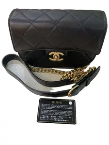Pre-owned CHANEL 21S Black & Gold Half Moon Saddle Crossbody Bag