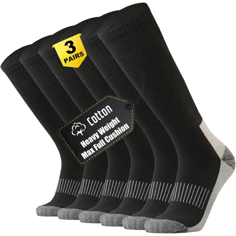 Max Full Cushion Knee High Socks for Men Steel Toe Work Boot Over the Calf OTC Moisture Wicking Thermal Hiking Hunting