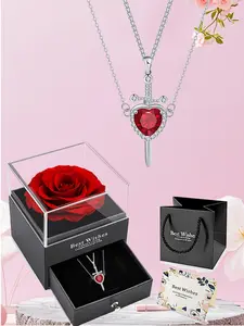 2PCS/Heart Sword Pendant Necklace Set, Fashionable and Exquisite Chain Jewelry Necklace Set, Comes with Red Rose Jewelry Gift Box and Card, Christmas Jewelry Gift for Couples on Valentine's Day, Fashionable Jewelry Accessories