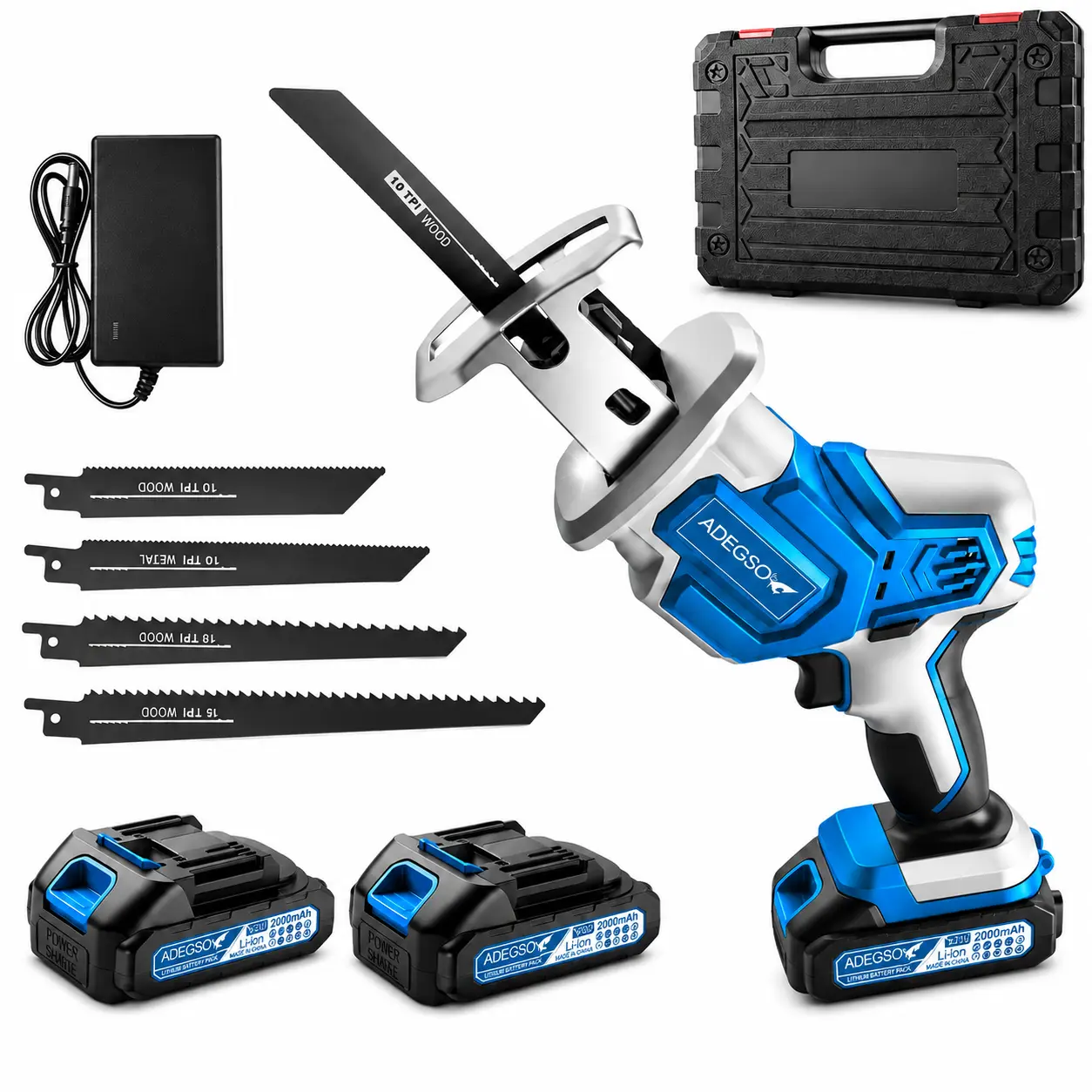 21V Brushless Cordless Reciprocating Saw Kit, 350W Peak Power Electric Saw with 2x2.0Ah Batteries and Charger, 4 Wood & Metal Cutting Blades, Tool-Free Blade Change and Lightweight Ergonomic Design for Wood Cutting, Metal Cutting, Pruning and DIY Projects