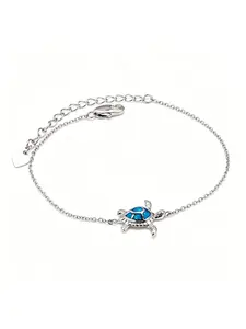 Adjustable Blue Opal Turtle Bracelet Silver Toned Bracelet for Women,Cute Sea Animal Jewelry Daily Beach Outfits Summer Fashion