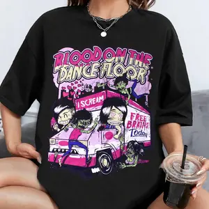 Women's Oversized Baggy Loose Casual Round Neck Streetwear T-Shirt - Blood On The Dance Floor Zombie Top, Tshirt