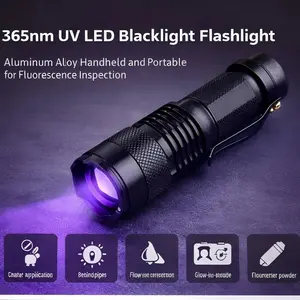 365nm UV LED Blacklight Flashlight, Aluminum Alloy Handheld UV Torch for Fluorescence Inspection