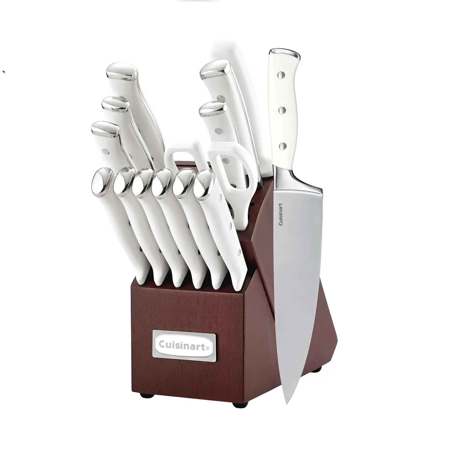 Cuisinart 15-Piece Knife Set with Block, High Carbon Stainless Steel, Forged Triple Rivet (Cherry/White)