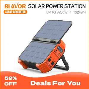 BLAVOR 1600W (Peak 3200W) Portable Power Station with Built-in Solar Panel, 1024Wh LiFePO4 Battery, 100W USB-C Fast Charge, Solar Generator for Home Backup, Camping, Power Outages & RV