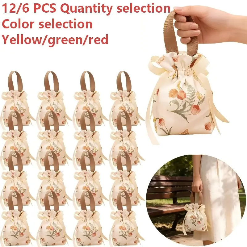 12/6PCS reusable durable canvas bundle gift bag Goodie Bag Stuffer Party Favors Bag - elegant storage bag, gift packaging, suitable for jewelry, candy, party gifts, party favor, wedding decorations, Christmas, Valentine's Day and Spring Festival gifts.