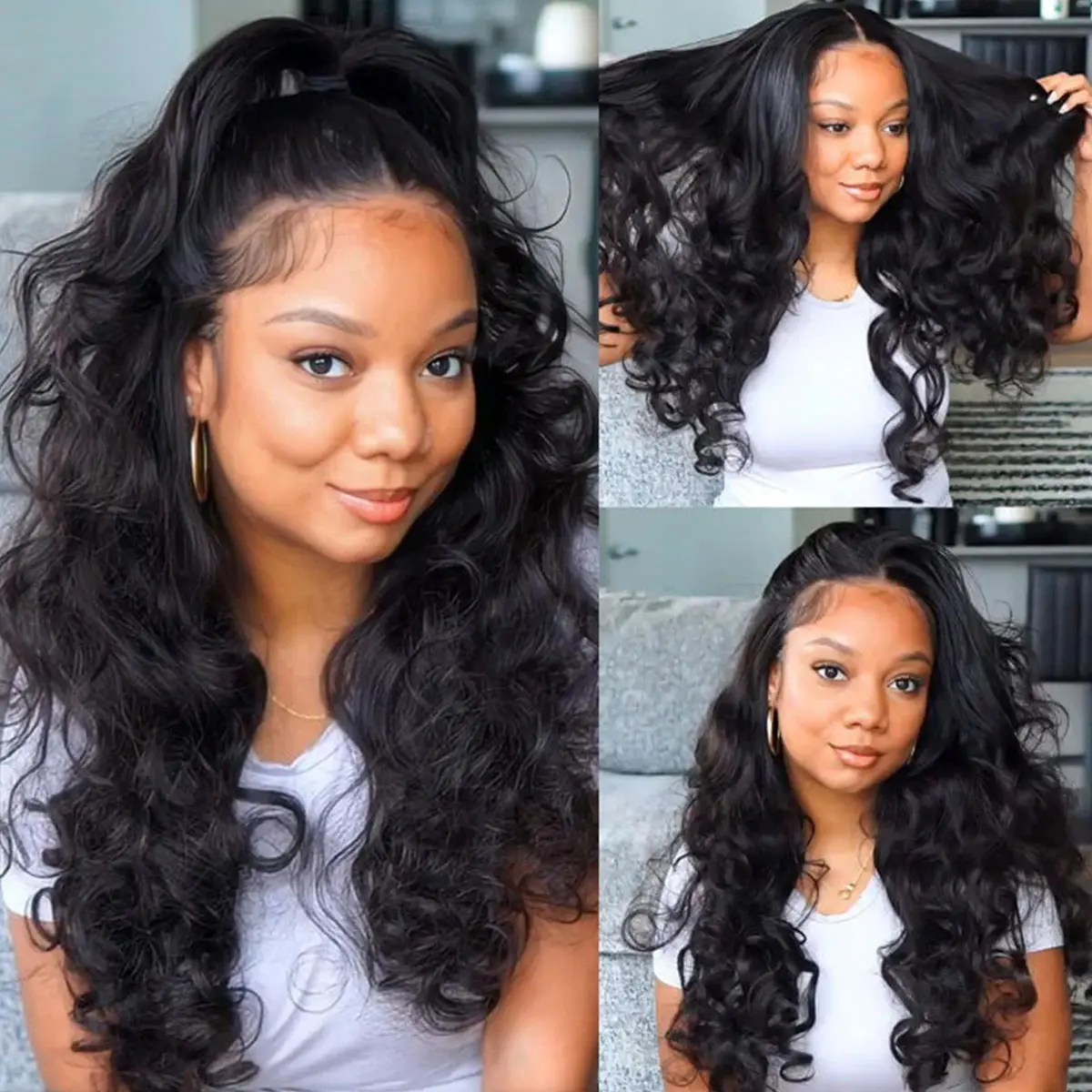 Vshow Body Wave Hair Half Wigs 180% Density Glueless Human Hair Wigs With Drawstring Flip Over 3 In 1 Half Wig For Beginners