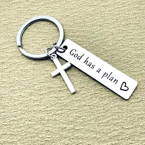 Stainless Steel Keychain, Christian Gift Keychain With The Inspirational Engraving 'God Has A Plan' For Baptism, Christmas, Easter, Birthday, First Communion