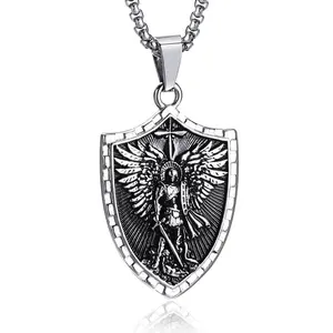 Christmas Gifts for Men Silver Saint Amulet Necklace for Men Women Protection Medal Pendant Religious Necklace Catholic Jewelry Birthday Gifts for Father Son Husband Grandfather Police
