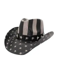 Vintage USA American Flag Western Cowboy Straw Hat for Men or Women