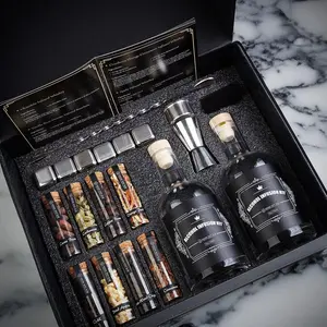 Home Wet Bar DIY Cocktail Infusion Kit 15pc Stainless Steel Whiskey Making Set for Vodka Gin & Whiskey Lovers Perfect Gift for Mixology Enthusiasts with 8 Infusion Jars 6 Stainless Cubes Filter Bottles Jigger Bar Spoon & Recipe Book - Containers