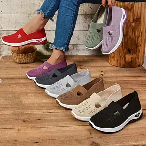 Lightweight Womens Knit Cut-out Sneakers - Ultra-Casual, Exceptionally Breathable, Easy-On Shoes with Flat Heel Comfort and sole - Perfect Outdoor Walking and Casual Strolls Solid Color Women's Flower Flip Flops Flexibility Style
