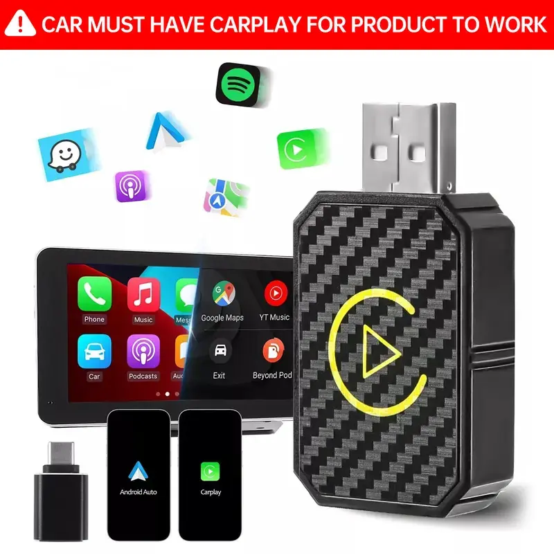 Wireless CarPlay Adapter 2026 Upgraded,CarPlay & Android Auto 2-in-1, Mini USB Design for Cars with Wired CarPlay,Fast Auto-Connect,Plug & Play,for iOS 10+, Android 11+ Version