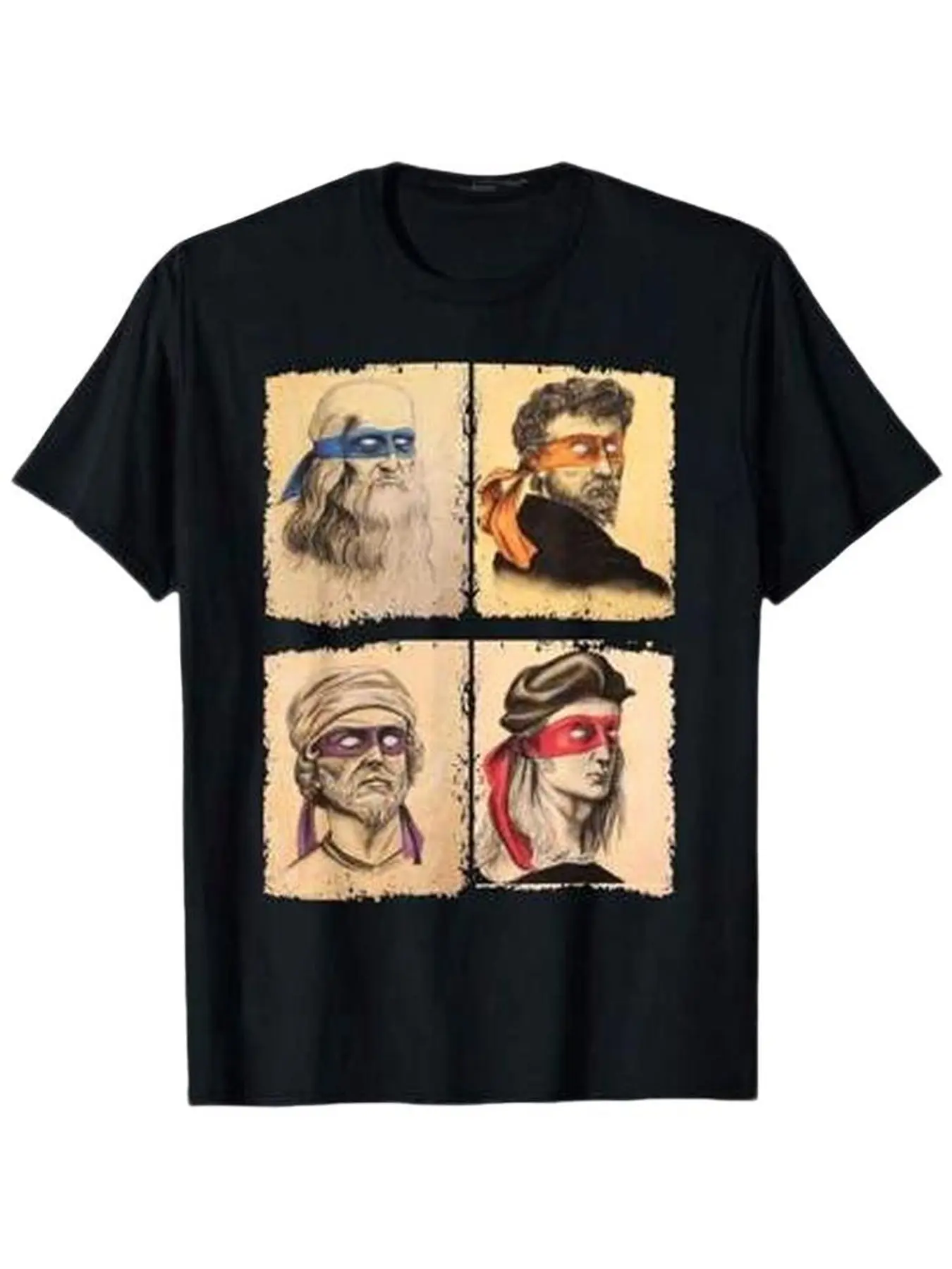 Unisex style. Everyday casual T-shirt, T-shirt featuring four embroidered heads covered by blindfolds. Soft and comfortable short-sleeved design, perfect for summer wear. Everyday wear T-shirt | Printed T-shirt | Comfortable fit.