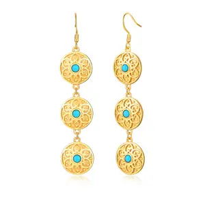 Dikixe Bohemian Floral Filigree Gold Plated Turquoise Long Tassel Drop Dangle Earrings, 925 Sterling Silver Durable Hook Earrings, Retro Jewelry Gift for Women Girl…