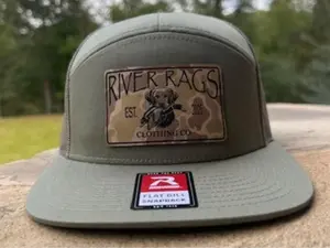 River Rags Clothing Co R168 7 Panel Solid Loden Black Lab Camo Patch Hat Unisex Flat Bill Snapback Adjustable Fashion Hat
