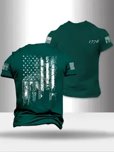 Men's American Flag Print Round Neck Tee, Regular Fit Casual Short Sleeve Crew Neck T-Shirt for Summer, Fashion Men's Top for Daily Wear