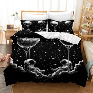 3-Piece Bedding Set, Digital Print Sheet Cover, Astronaut Design, Soft Comfortable Fabric, Suitable for Bedroom, Hotel, Valentine's Gift