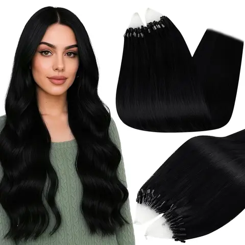 Full Shine Classic Female Remy Human Micro Hair Extensions, 50g (1g/Strand Microbeads-Silicone Rings), Natural Straight, Heat Resistant, Seamless Blend, Comfortable Lightweight, 14-24in, Summer Use