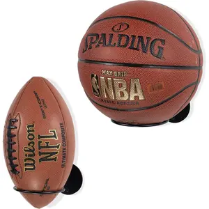 Palla Ball Storage Rack Wall Mounted Set of 2, Soccer Ball, Volleyball, Football & Basketball Rack for Man Cave and  Room Decor, Display Stand for  Memorabilia, Black