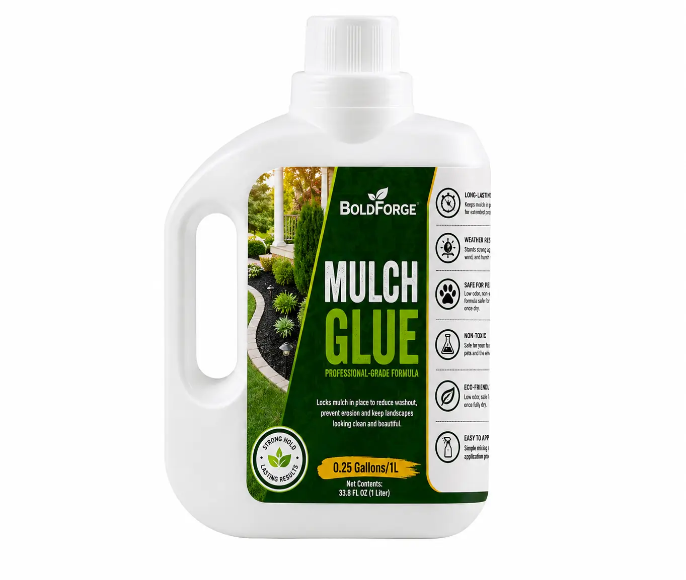 67.6 FL OZ Heavy-Duty Non-Toxic Mulch Glue Concentrate - Liquid Glue Holds Mulch, Reduces Washout, Prevents Erosion for Garden & Landscape Projects (Pet-Safe Aquatic Decoration Compatible)