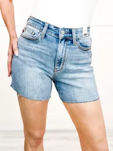 Judy Blue Hi-Waist Raw Hem Denim Shorts