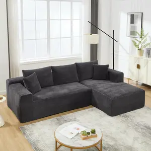Modular Sectional Sofa Couches L-Shape Couch 2Seat Modular Sofa Memory Foam Sectional Couches for Living Room, Cloud Couch with Oversized Chaise (Grey, Stripe (Right Facing Chaise)