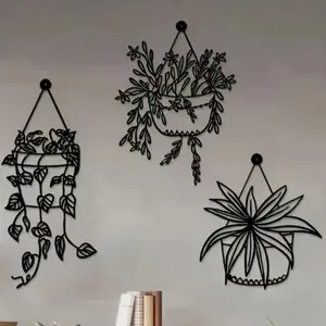 Fashion home set, 3 pieces of metal wall art, ivy design decorative flower pots, indoor/outdoor hanging wall decorations, easy to hang, Thanksgiving, housewarming gifts, home and kitchen decorations, floral patterns, metal materials, Hanging Room Decor