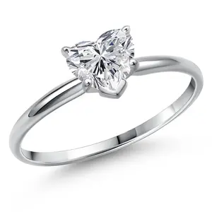 Gem Stone King 14K White Gold 5MM Heart Shape Gemstone Birthstone Solitaire Engagement Ring For Women | Wedding Anniversary Promise Gold Ring For Women | Size 5 to 9