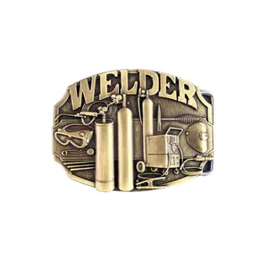 Vintage Bronze Plated Welder Trades Tradesman Belt Buckle Hardware Industrial