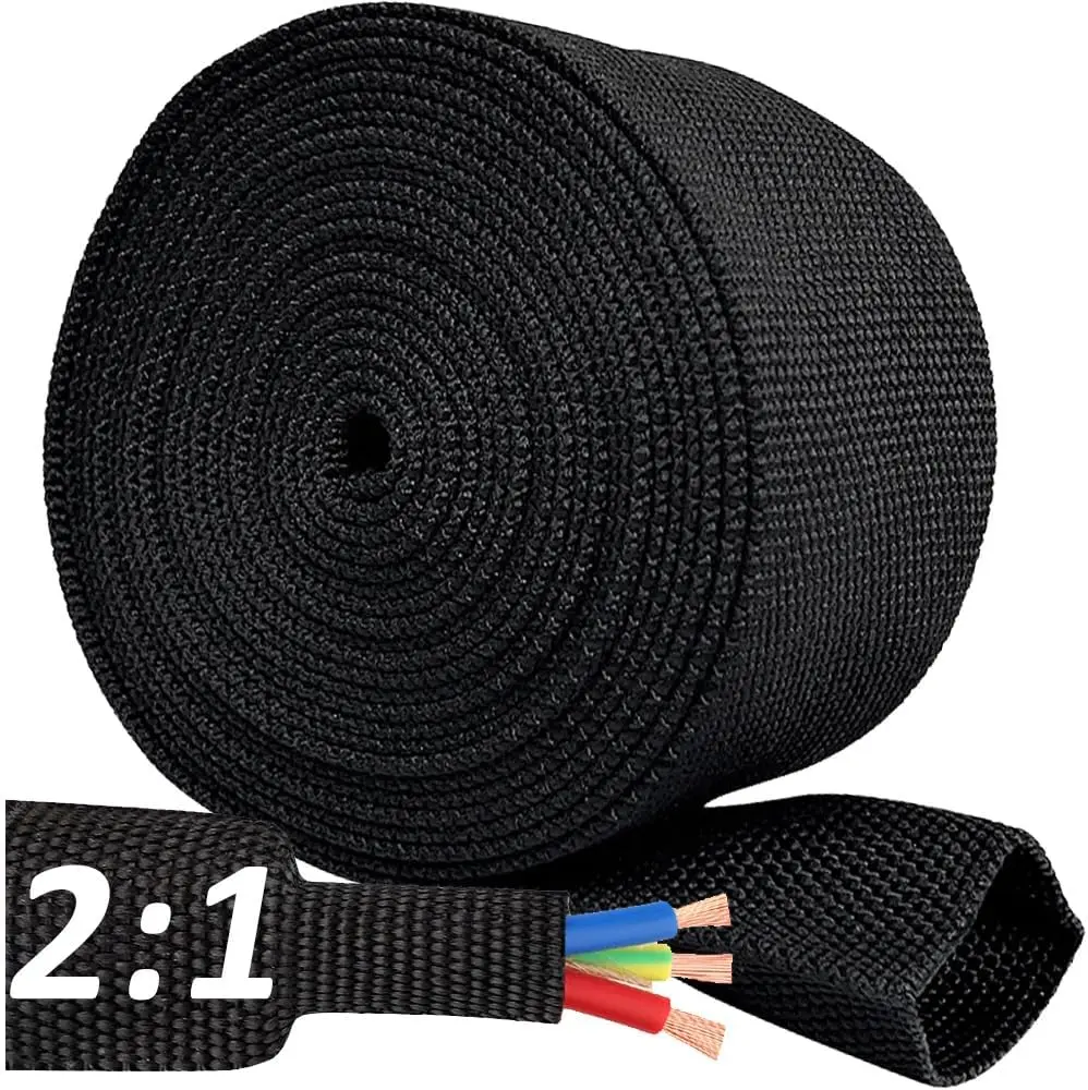 20 FT 1/2 inch 2:1 Heat Shrinkable Braided Sleeving Heat Shrink Sleeve Abrasion Protection Flexibility Wiring Harness  Sheath Tubing