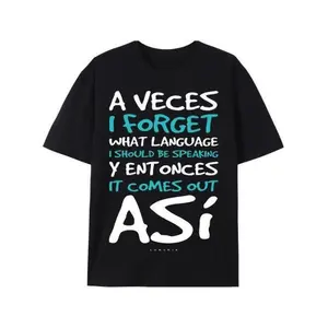 [Breathable Cotton] Funny Spanish Quote T-Shirt - "A Veces I Forget What Language" Men'S Casual Cotton Tee, Black With White & Blue Print, Round Neck, Perfect For Outdoor Activities & Casual Attire