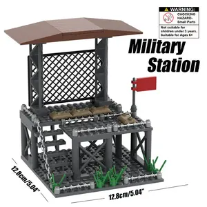 79-Piece Military Base Sentinel Tower Model Kit, Miniature Set, Battlefield Sandbag Scene Building Toy, Building Blocks, Collectible Gift for Boys, Assembly Puzzle Set