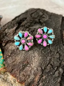 Handmade Sterling Silver Cotton Candy Post Studs Earrings "Signed Nizhoni"