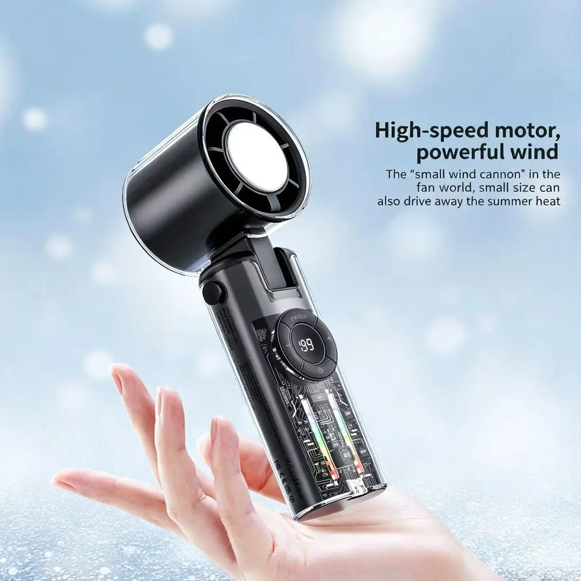 2026 Summer Cooler Pro 13000RPM Ice Handheld Fan with 199 Adjustable Speeds 4-Color LEDs 3H Runtime ClearTurbo Design USB-C Fast Charging - Protection 4,000 mAh,summerwins
