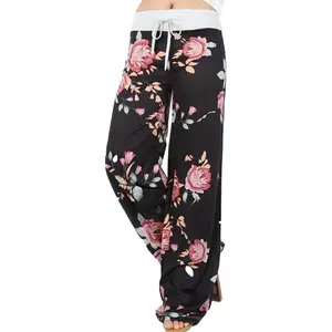Women's Comfy Stretch Floral Print Drawstring Palazzo Wide Leg Lounge PantGift
