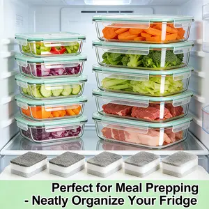 8-10 Pack Glass Meal Prep Containers - Oven to Fridge Safe, BPA Free & Leakproof Square Lunch Boxes, Stackable, Dishwasher Safe with 8-10 Bowls 8-10 Lids