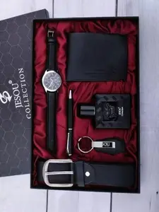 Fashion Men's Watch Signature Pen Wallet Minimalist Design Keychain Set, Perfect Gift for Dad Boyfriend Birthday Present, Stylish Accessory Combo