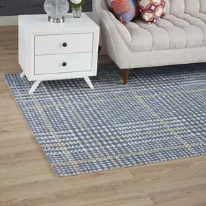 Modway Kaja Abstract Plaid 5x8 Area Rug in Ivory, Cadet Blue and Citron